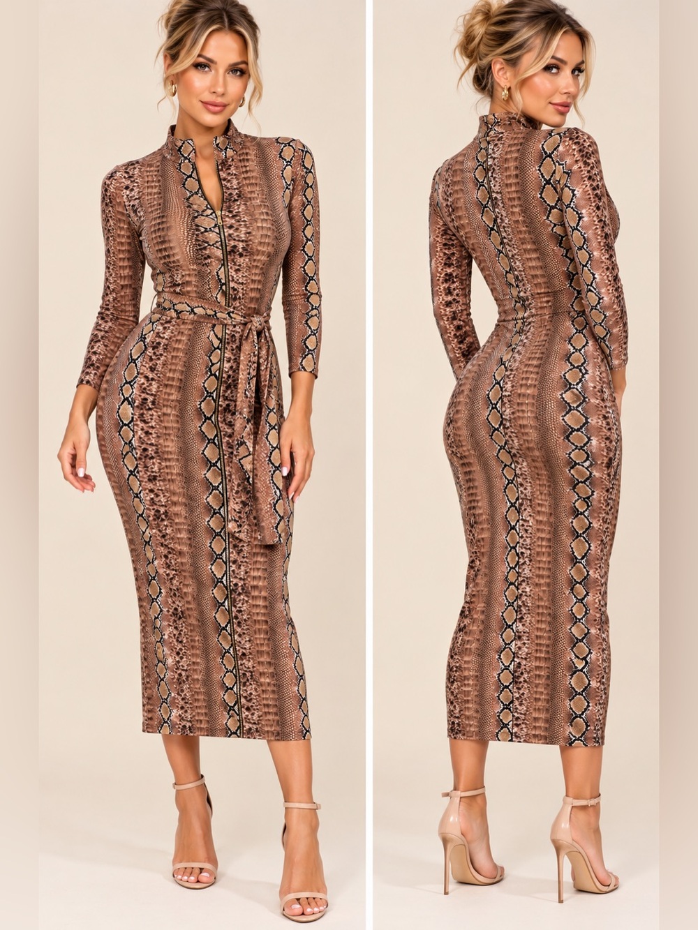 Good Time USA Snake Print Bodycon Midi Dress – Size S